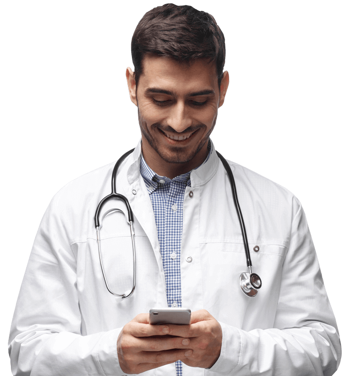 Doctor looking at phone